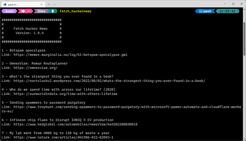 Fetch Hacker News in Windows Terminal