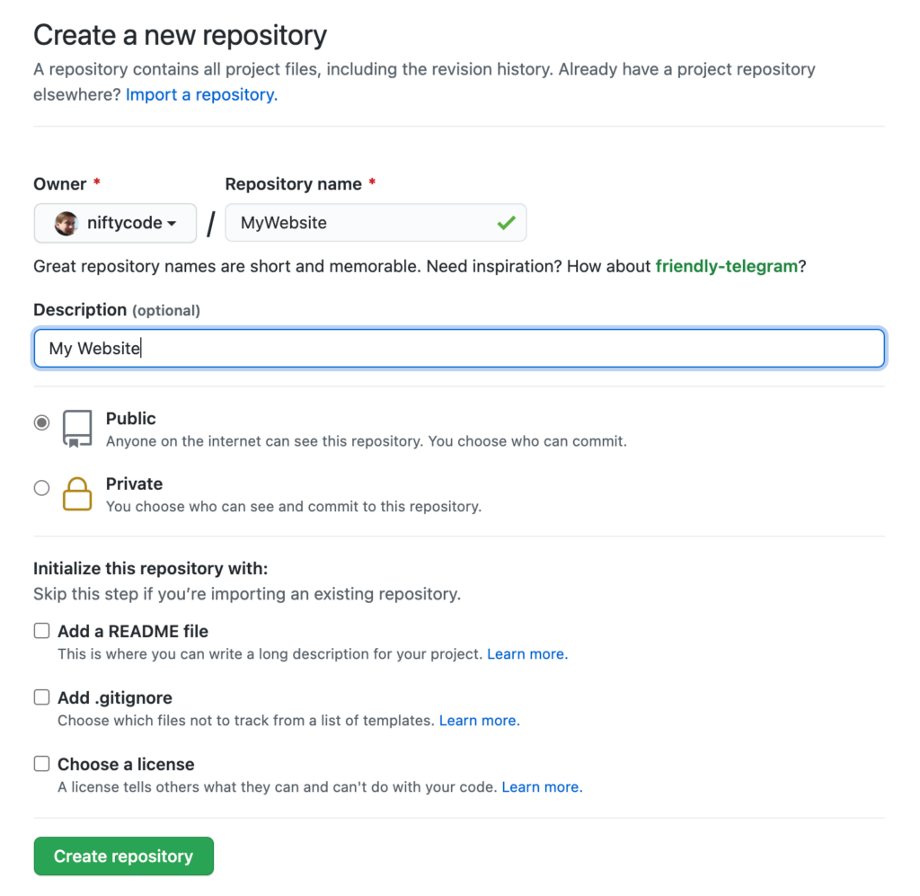 Create new repository on Github