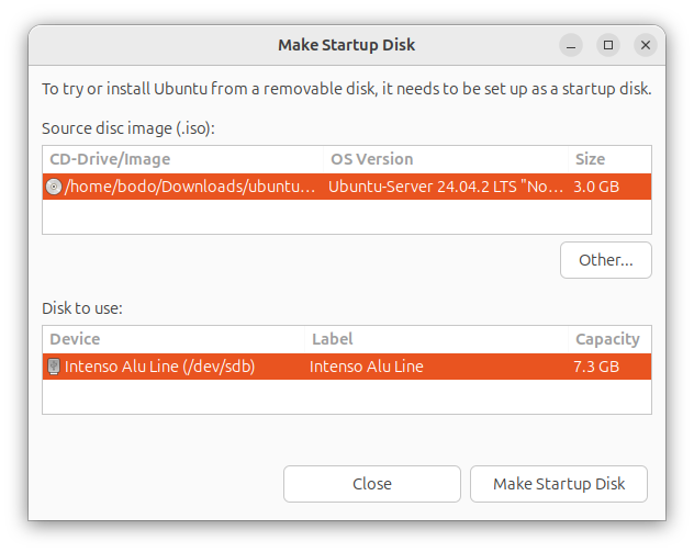 Make Startup Disk Window on Ubuntu