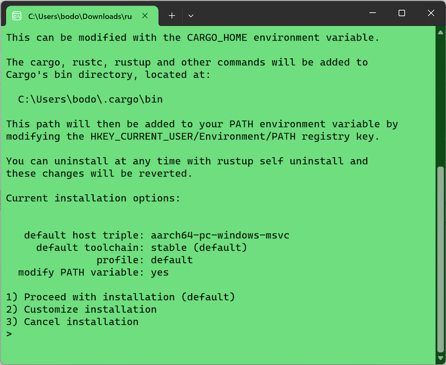 Installing Rust in the Windows Terminal