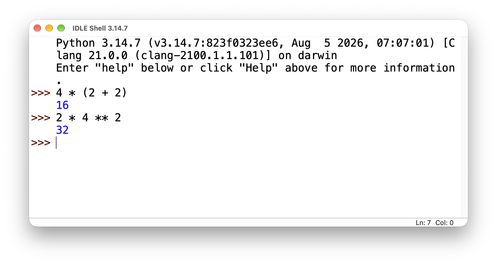 Mathematical expressions in IDLE